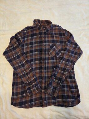Jackson Hole Men's XL Brown White Black Plaid Flannel Pocket Button-Down Shirt